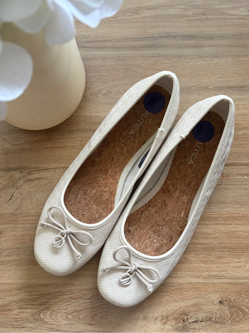Nautica Ivory Textured Ballet Flats